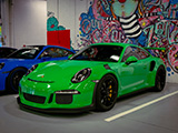 Green Porsche 911 GT3 at Alpha Garage in Chicago