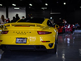 Rear of Yellow Porsche 911 Turbo S