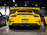 Rear Spoiler of Yellow Porsche 911 GT3 RS