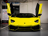 Yellow Aventador with the doors up