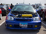 Blue EM1 Civic Si with the Hood Off