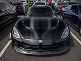 Striped Hood of a Black Dodge Viper