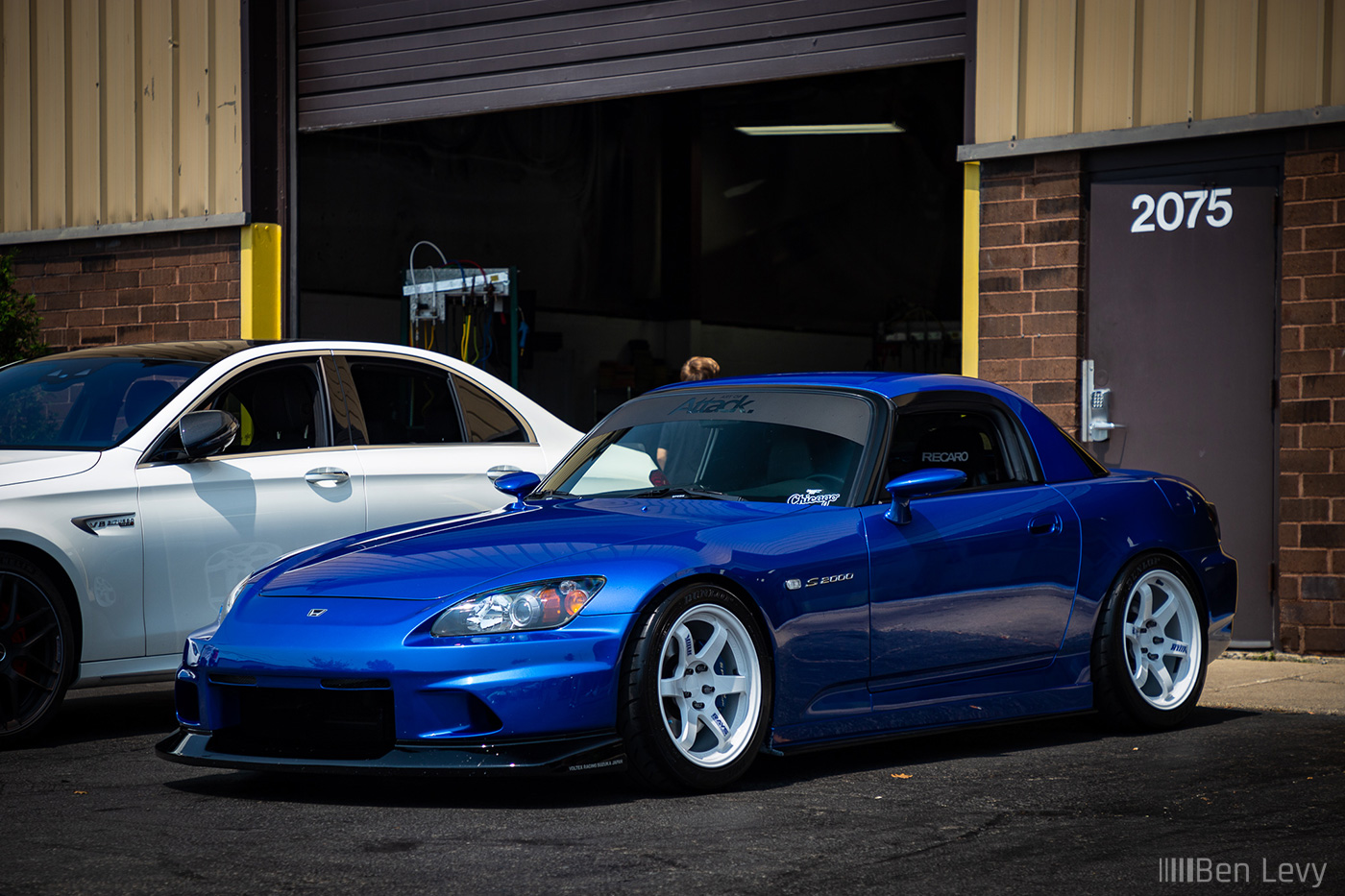 Blue Honda S2000 with Art of the Attack Windshied Banner