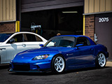 Blue Honda S2000 with Art of the Attack Windshied Banner
