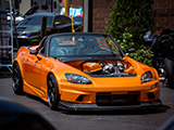 Orange S2000 with hood off at Chicago Auto Pros Glenview