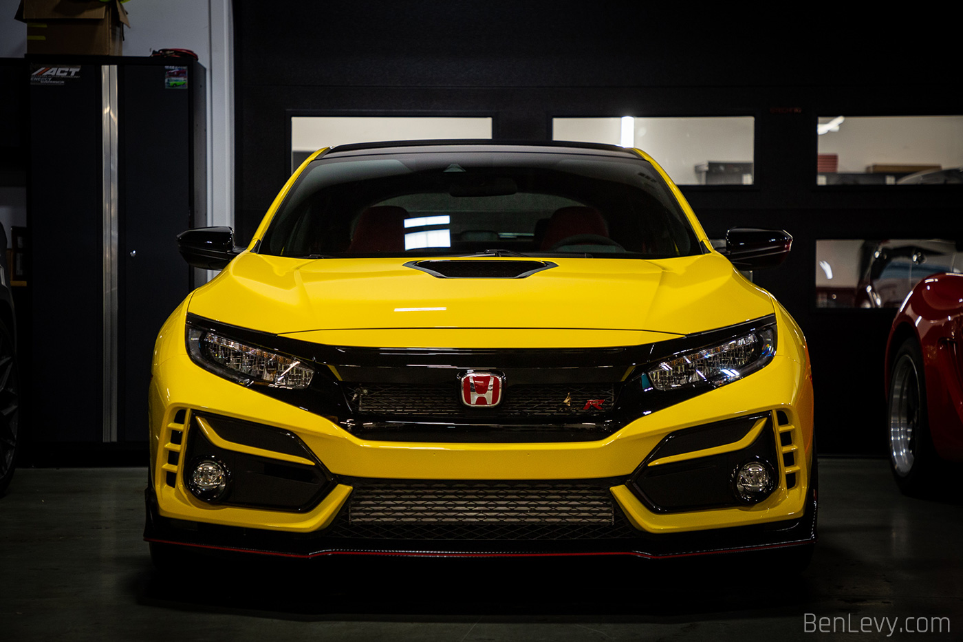 Front of Yellow FK8 Honda Civic TypeR