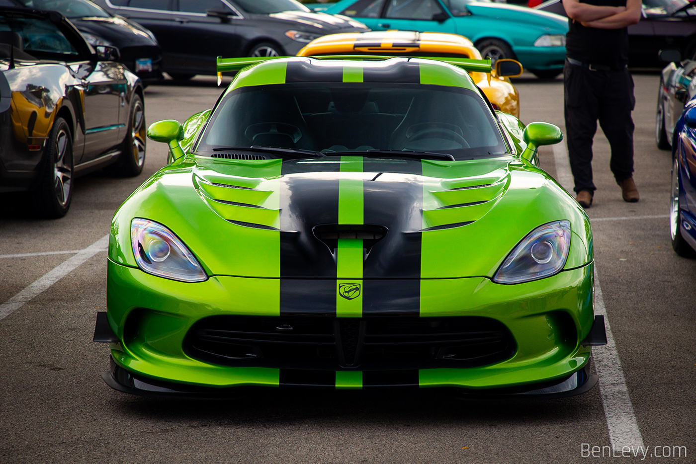Green Dodge Viper with Black Stripes