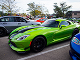 Green Dodge Viper at Car & Coffee in Western Springs