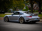 Silver Porsche 911 Turbo at Cars & Coffee in Western Springs