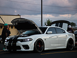 White  Dodge Charger SRT Hellcat Widebody with stripes