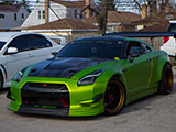 Green Nissan GT-R on Airbags