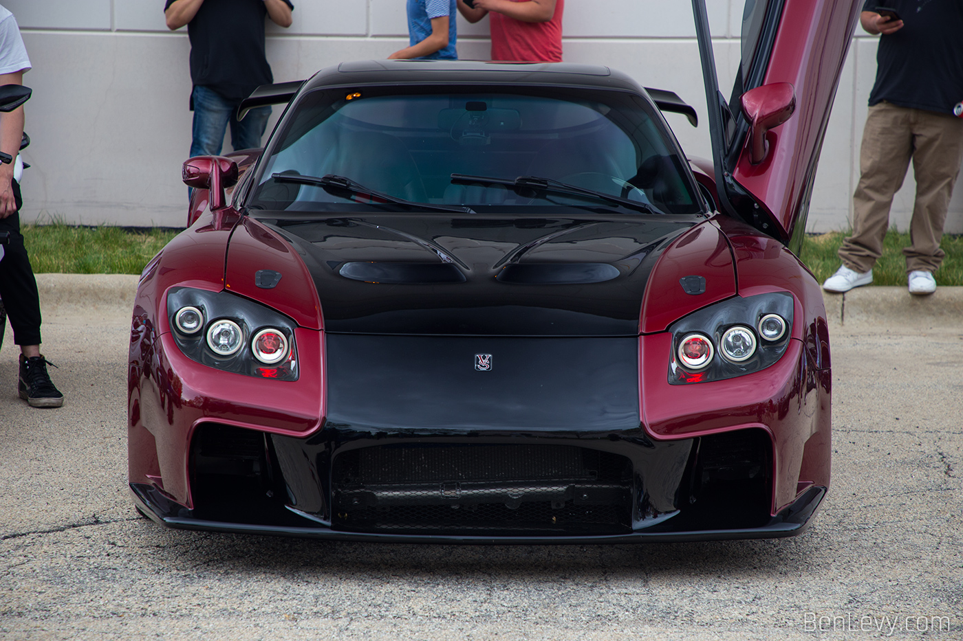 Front of a Maroon Veilside Mazda RX-7