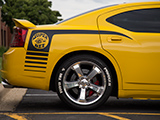 Super Bee Decal on Rear Fender of Yellow Dodge Charger