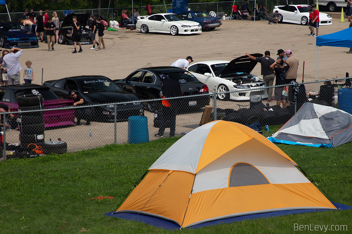 A Tent Set Up Near the Drift Cars
