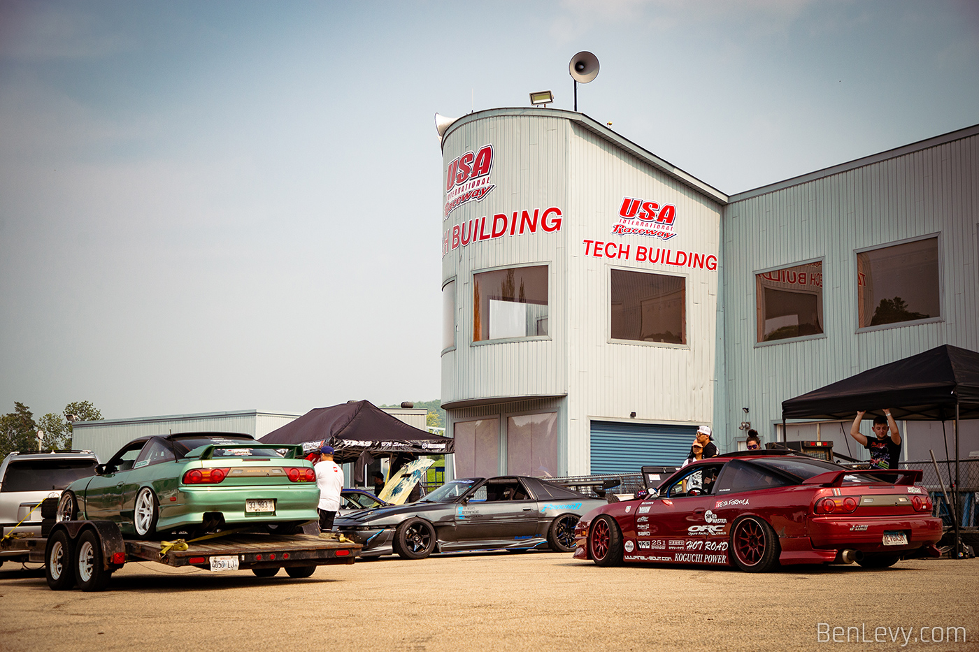 Drift Cars outside of the Tech Building at USAir Motorsports