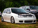 White Volkswagen R32 with the hood off