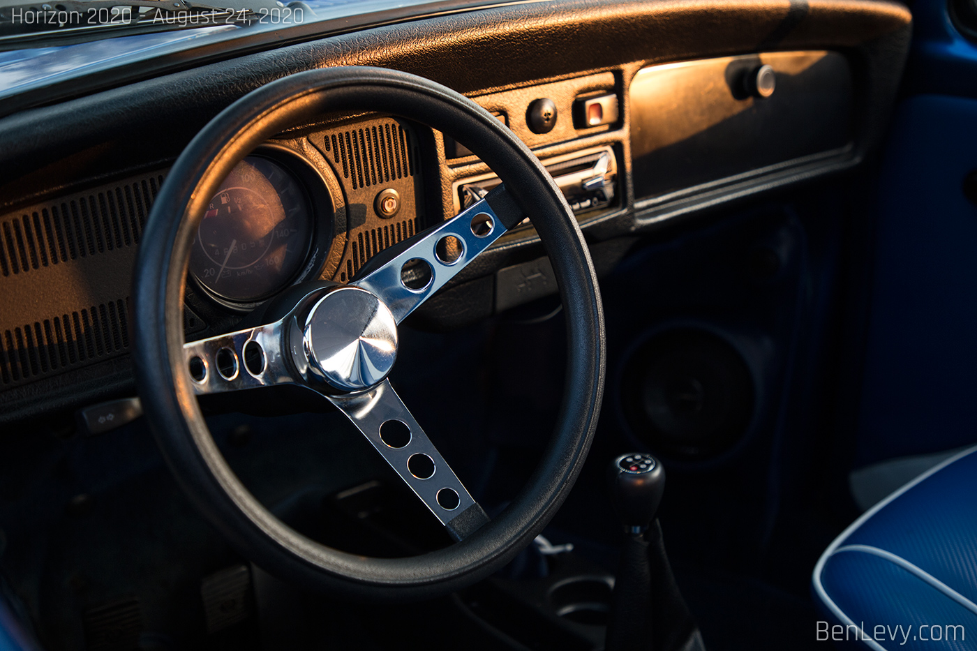 The sparse dashboard in a Volkswagen Beetle