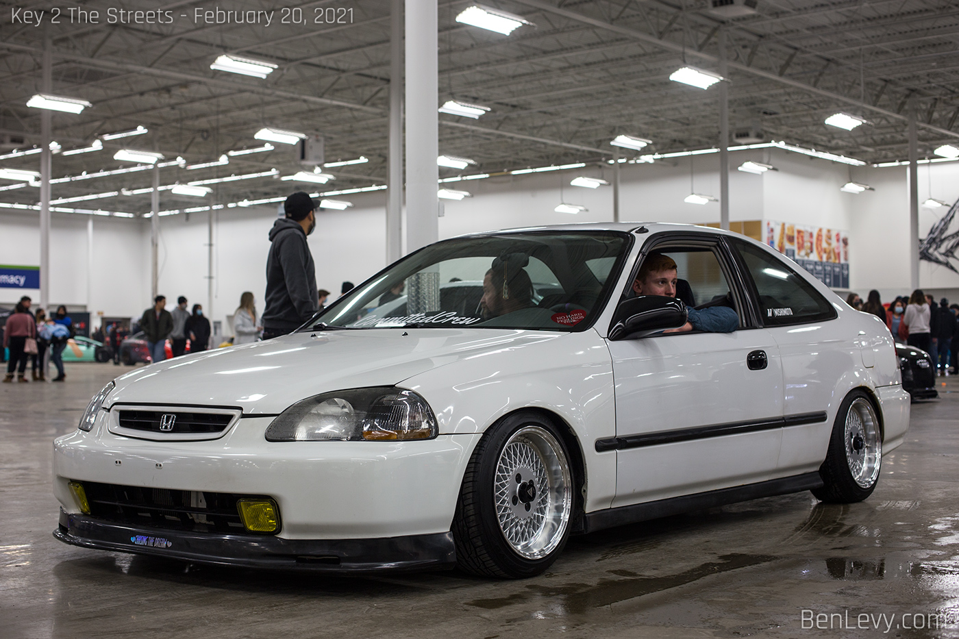 White Honda Civic with Committed Crew sticker