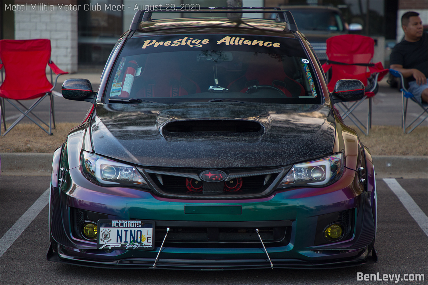 Front of Subaru WRX with Seibon Carbon Fiber Hood