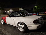 White Mazda Miata at Metal Militia Motor Club Meet in Glendale Heights