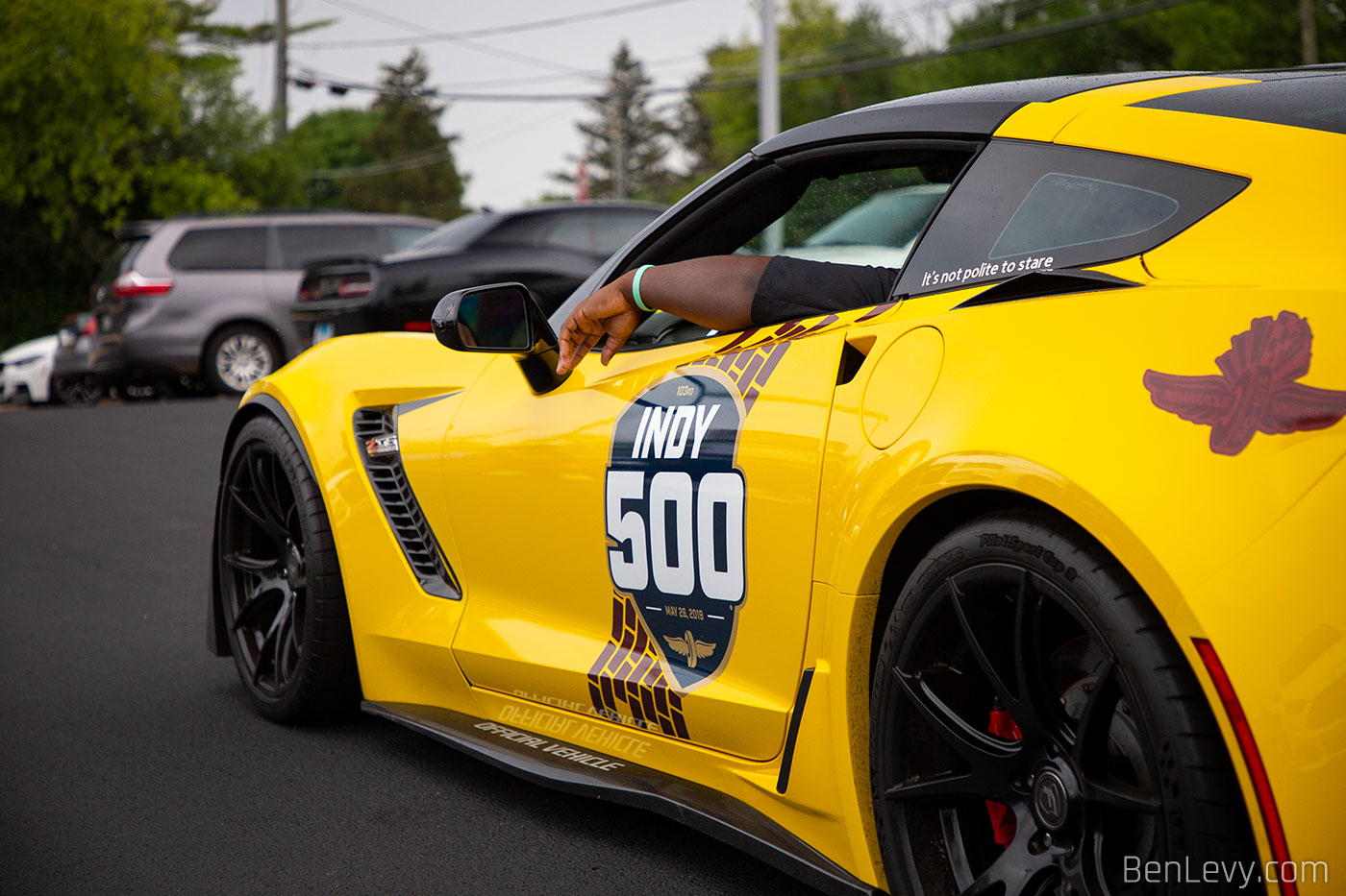 Yellow C7 Corvette Z06 with Indy 500 Stickers