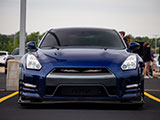 Front of Blue Nissan GT-R