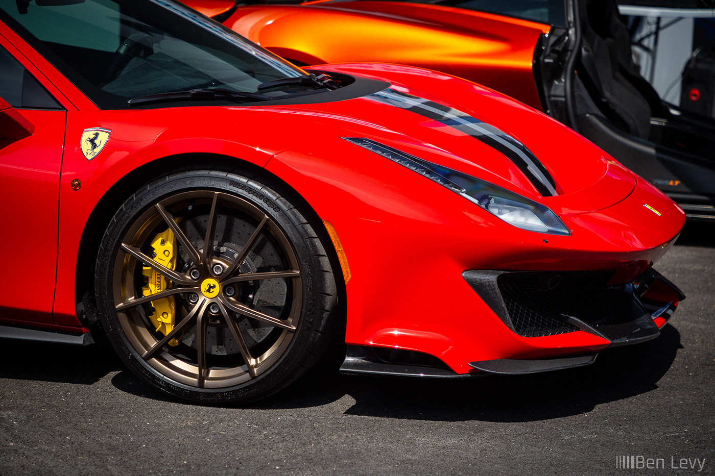 Detailed Shot of the Front of a Red Ferrari 488 Pista