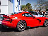 Red Dodge Viper GTS at Blue Door Garage Suites