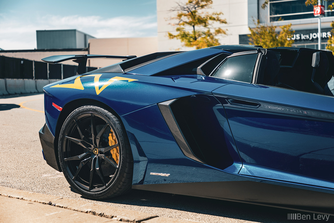 SuperVeloce Decal on Rear Fender of Blue Lamborghini Aventador Roadster