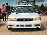 Front of White Legacy Outback at Cars and Coffee