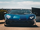 Front of Blue Lamborghini Aventador SuperVeloce Roadster