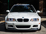 White E46 BMW M3 with CF grille and lip
