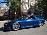 Blue Mazda RX-7 at Cars & Coffee Oak Park
