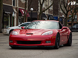 Red C6 Corvette at Oak Park Cars & Coffee