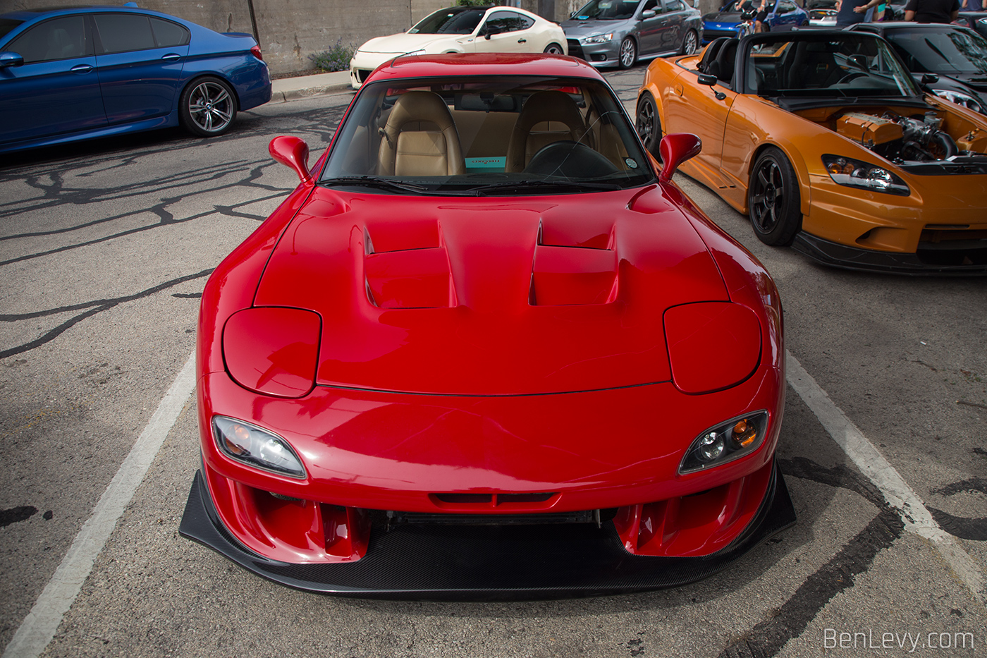 Red FD RX-7 with Vented Hood