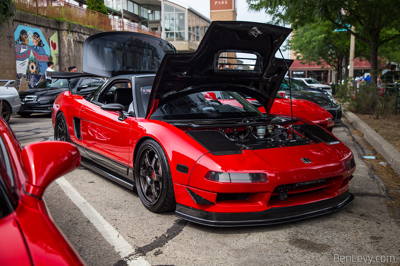 Red NSX with lots of Carbon Fiber Accessories