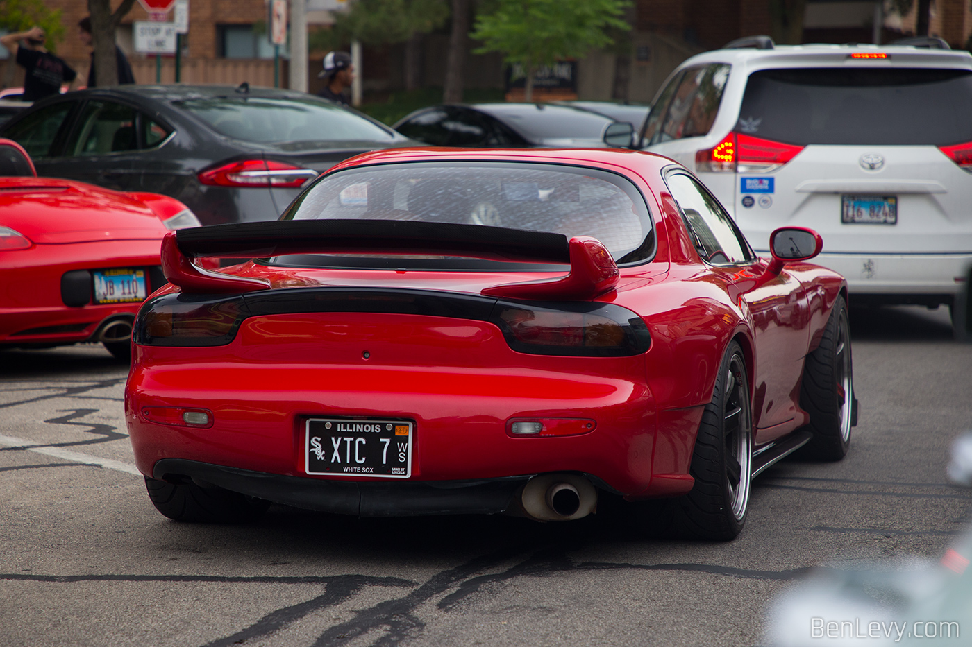 Red Mazda RX-7 at Cars & Coffee Oak Park