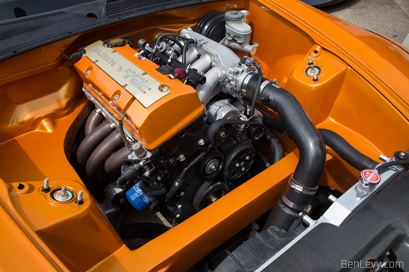 Shaved Orange S2000 Engine Bay