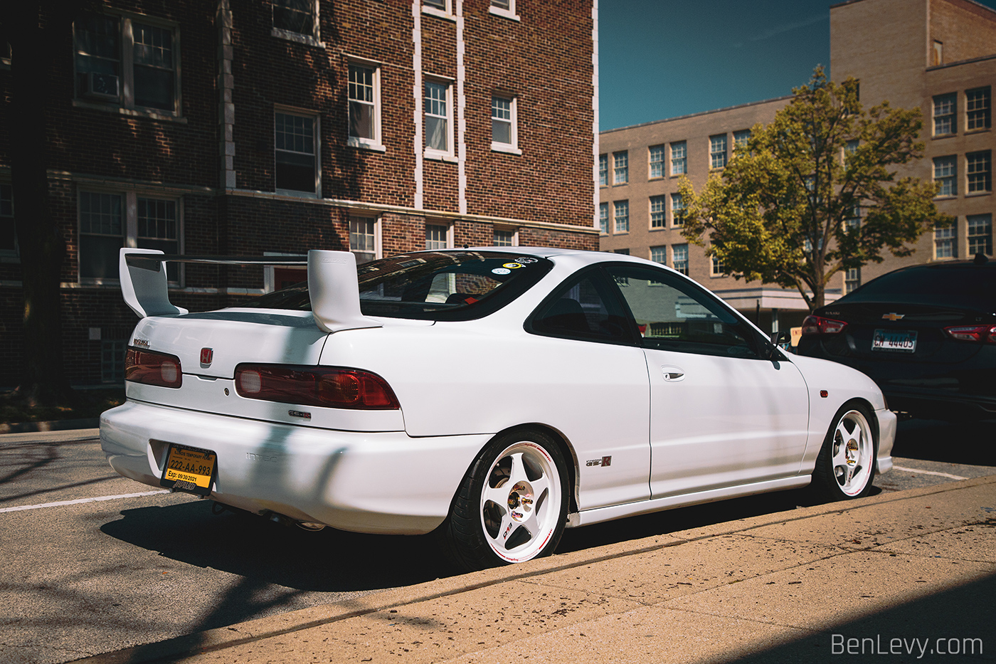 White Acura Integra at Cars & Coffee Oak Park