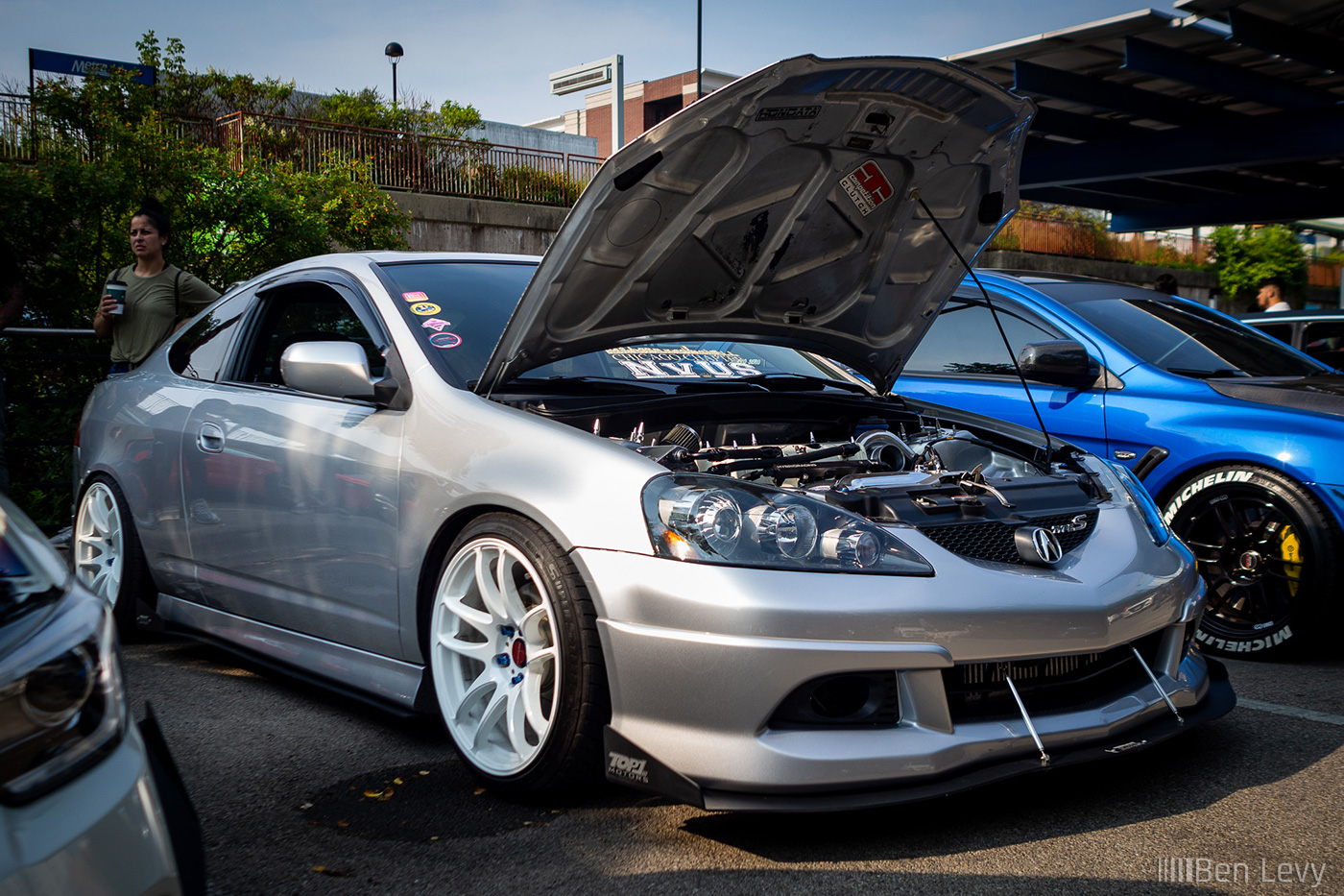 Silver Acura RSX-S at Cars & Coffee Oak Park