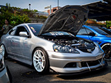 Silver Acura RSX-S at Cars & Coffee Oak Park