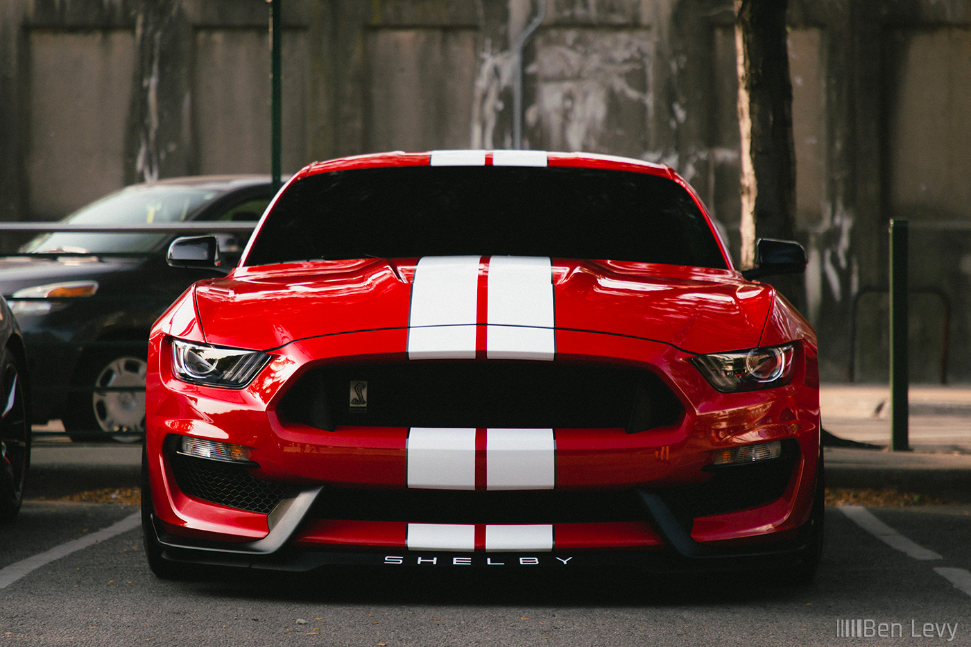 Front of Red Ford Mustang GT350