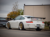 Rear of White Porsche 911 GT3 on BBS Wheels