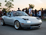 Silver NA Miata with LED Headlights