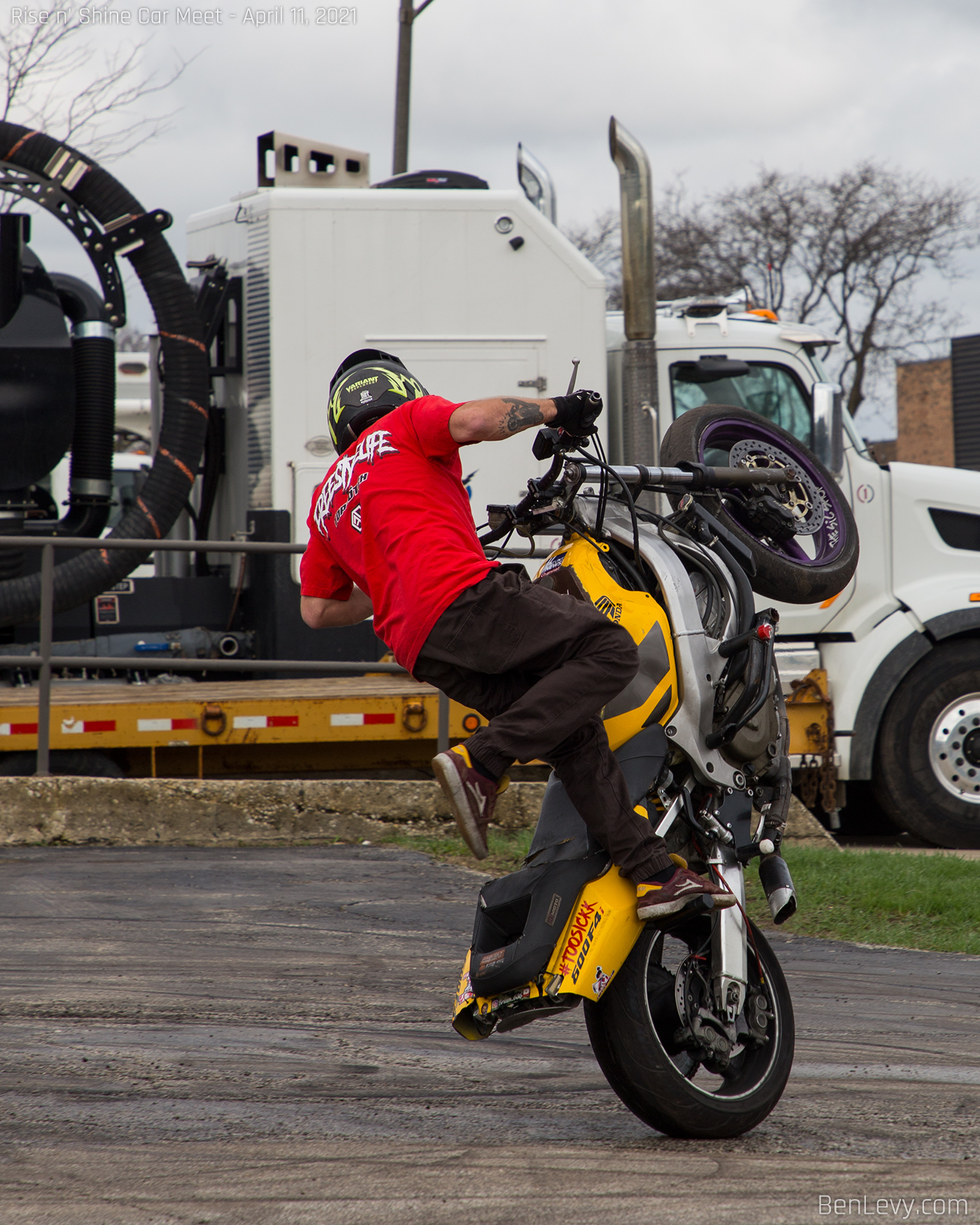 Justin Performing a Stunt on a Honda CBR 600F4i