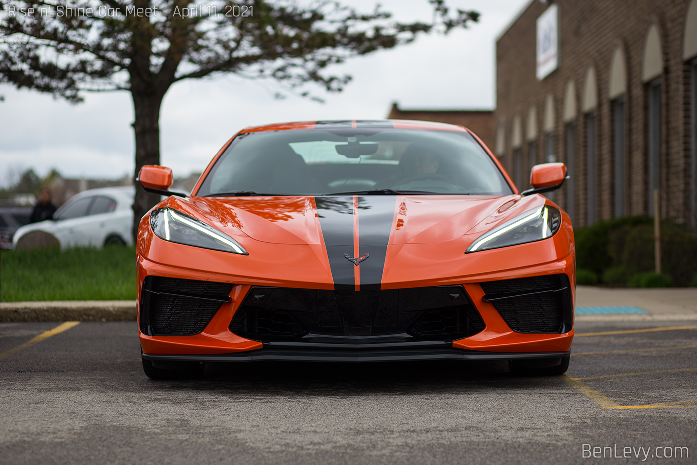 Orange C8 Corvette with Black Stripes