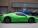 Side of a Green Ferrari 458 Spider