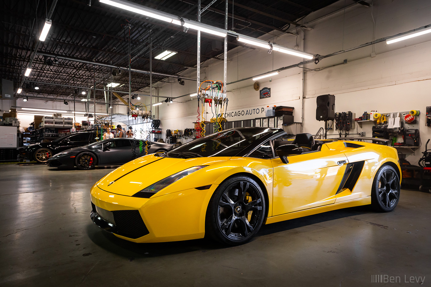Yellow Lamborghini Gallardo Spider at Chicago Auto Pros in Lombard