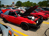 Red Toyota Corolla Coupe with Beams Engine Swap