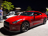 Red Nissan GT-R with Volk Racing G2 wheels